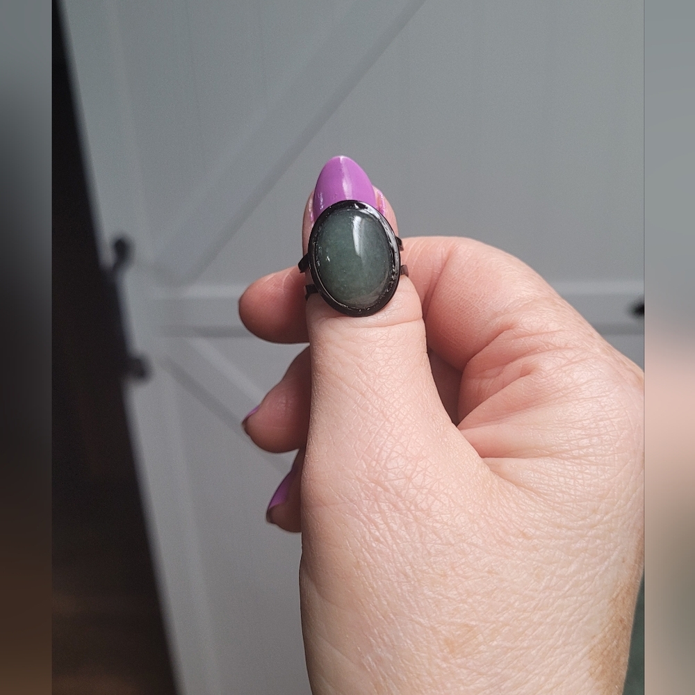 Green Agate Stone Ring on Black Bezel Setting NWT Handmade
